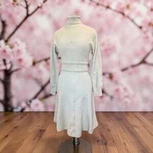 Vintage Jonathan Logan Knit Dress 1970s Mint Green Turtleneck Fit Flare Mod